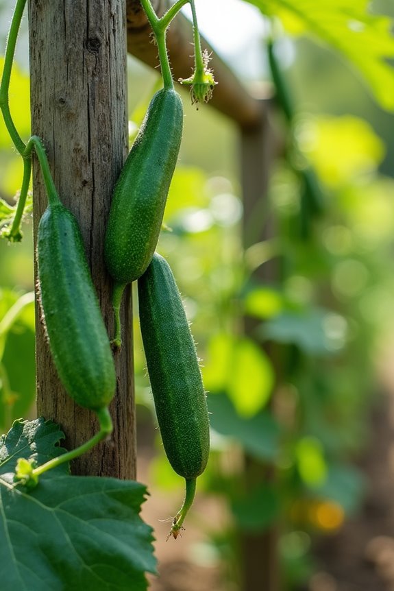 guiding cucumber vines upward early