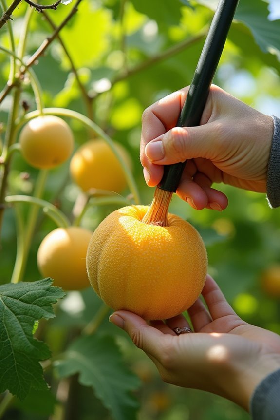 hand pollinate cantaloupe for yield