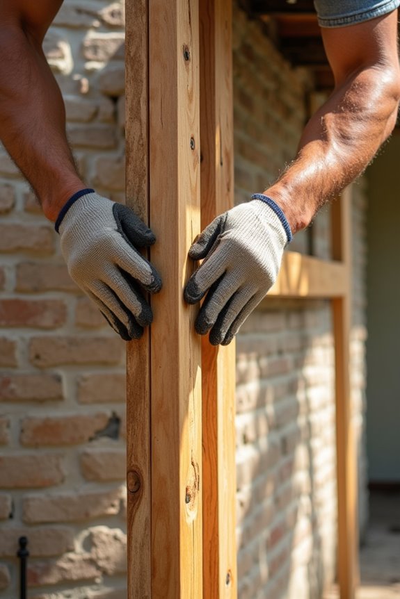ledger board attaches securely with flashing shims and sealant