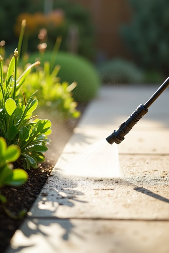 pressure wash carefully to protect plants