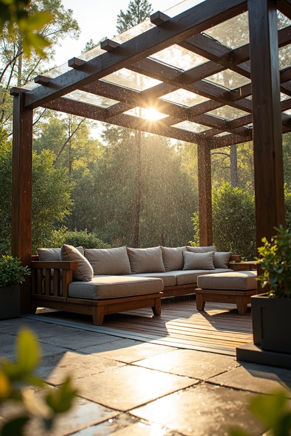 transparent polycarbonate rain protection for pergolas