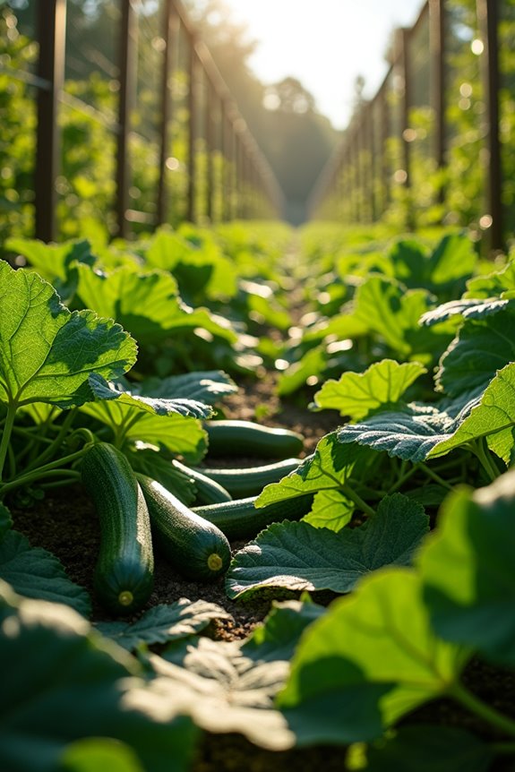 trellised cucumbers yield more per foot