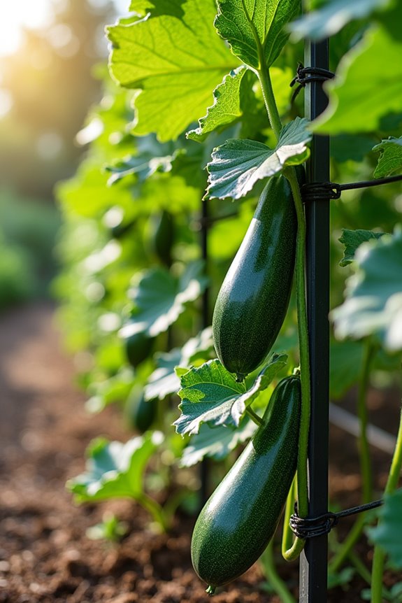 trellised zucchini saves space