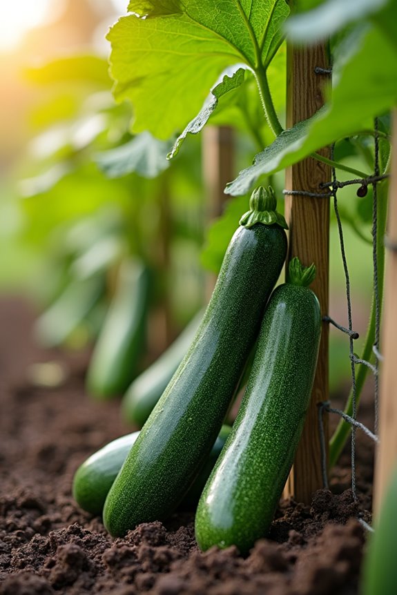 vertical trellis improves zucchini harvest