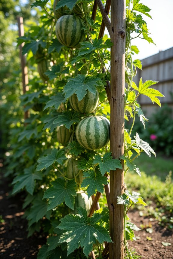 vertical trellising yields compact watermelon crops